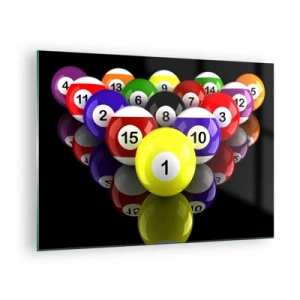Cuadro sobre vidrio - Impresiones sobre Vidrio - Bolas de billar de colores dispuestas sobre un fondo negro - 70x50cm - Diferentes colores del juego - Decoración de pared moderna para salón y dormitorio ARTTOR