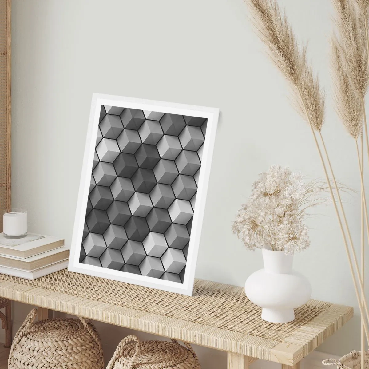 Póster en marco blanco - Rompecabezas cubista - 50x70 cm