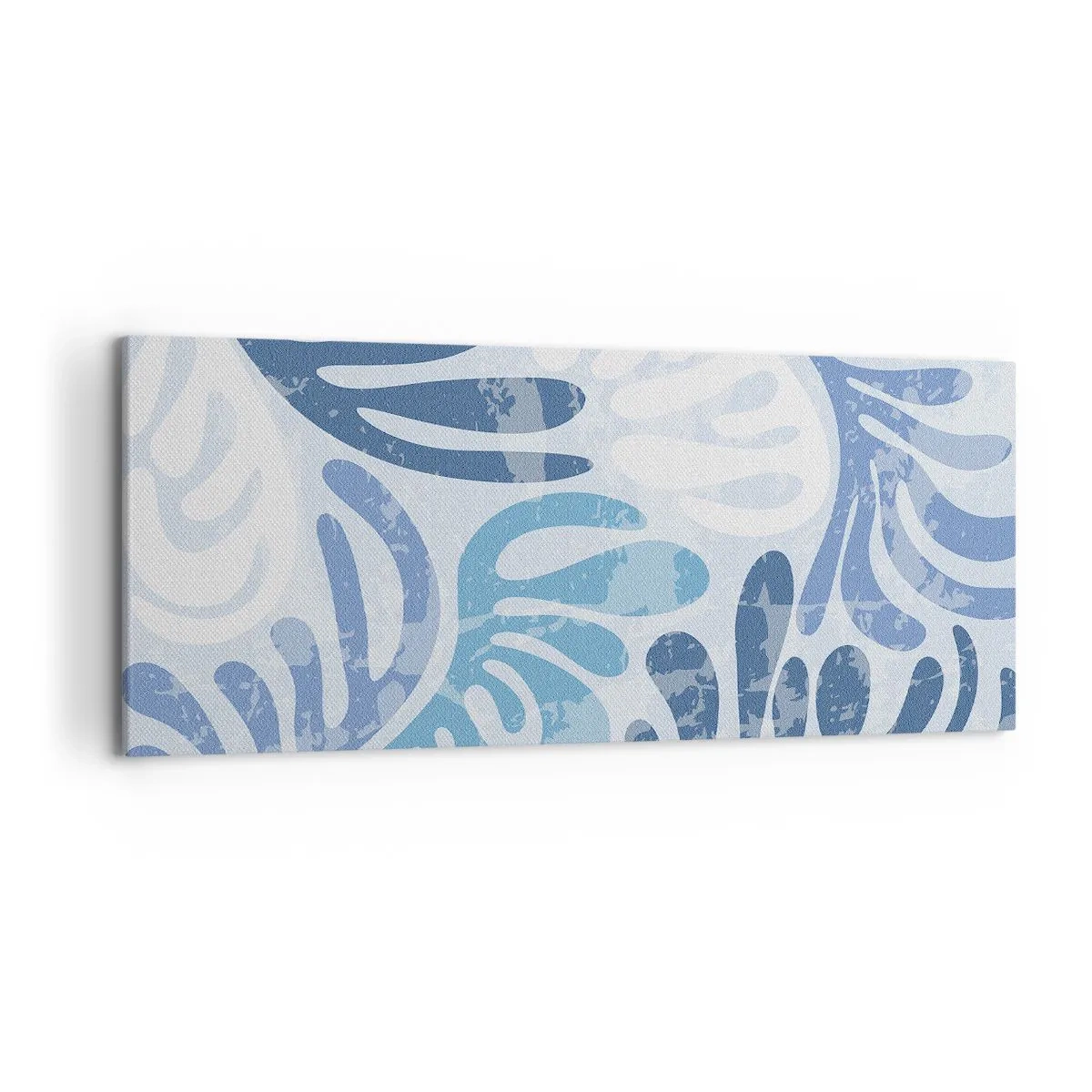Cuadro sobre lienzo - Impresión de Imagen - Formas abstractas en tonos azules sobre un fondo blanco. - 120x50cm - Helechos azules - Decoración de pared moderna para salón y dormitorio ARTTOR