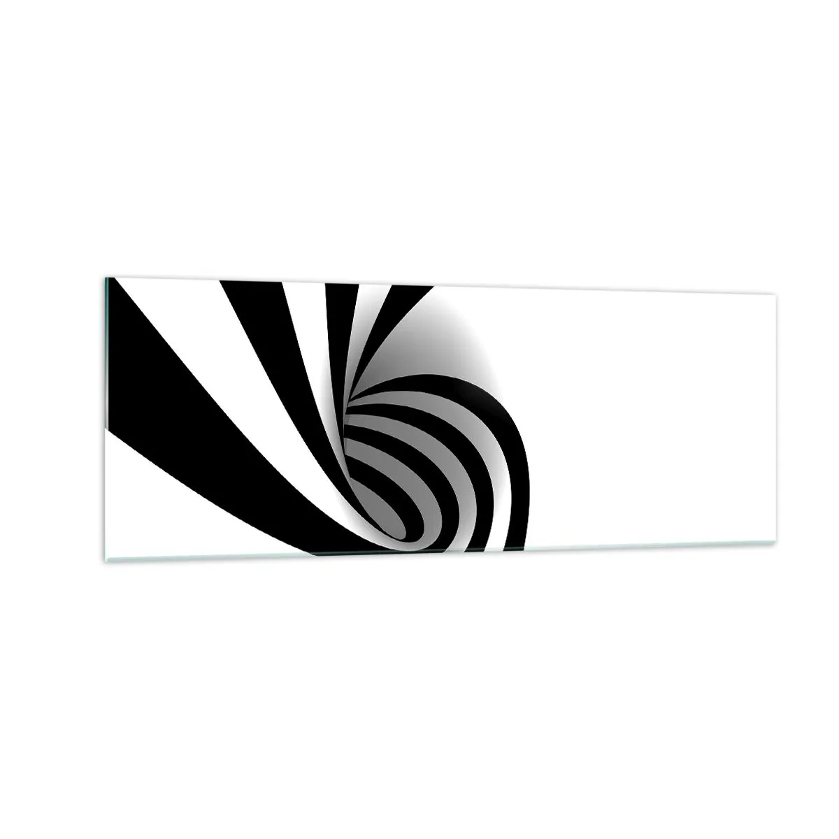 Cuadro sobre vidrio - Impresiones sobre Vidrio - Vórtice óptico abstracto en blanco y negro - 140x50cm - Y sin embargo, gira - Decoración de pared moderna para salón y dormitorio ARTTOR