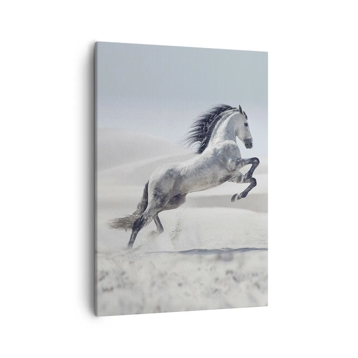 Cuadro sobre lienzo - Impresión de Imagen - Un caballo blanco galopando con las dunas del desierto como telón de fondo. - 50x70cm - Un príncipe árabe - Decoración de pared moderna para salón y dormitorio ARTTOR