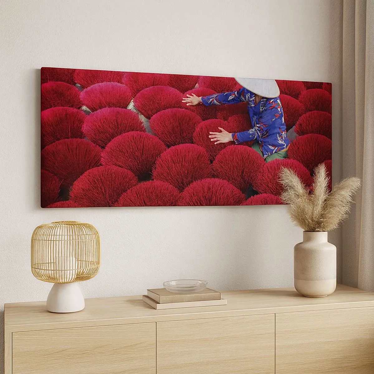 Cuadro sobre lienzo - Impresión de Imagen - En un campo de arroz - 100x40 cm