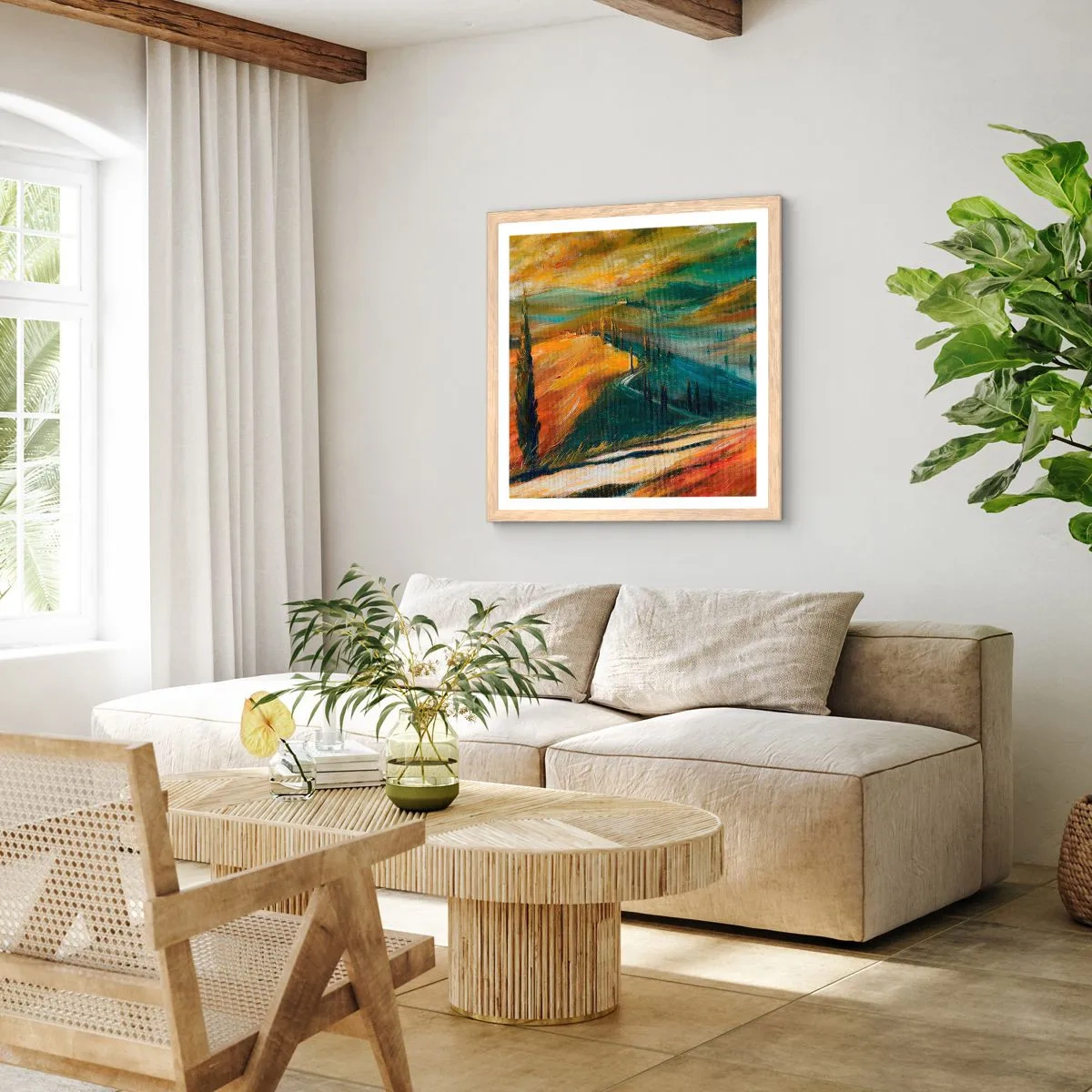 Póster en marco roble claro - Paisaje toscano - 40x40 cm