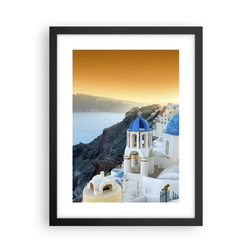Póster en marco negro - Santorini - el abrazo a las rocas - 30x40 cm