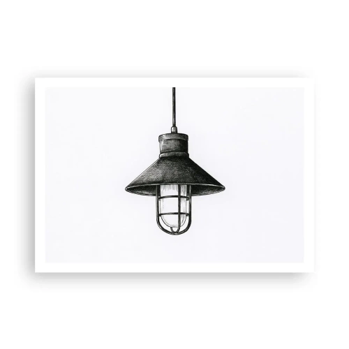 Póster - Dibujo de una lámpara colgante retro sobre fondo blanco. - 100x70cm - Como hace años... - Decoración de pared moderna para salón y dormitorio ARTTOR