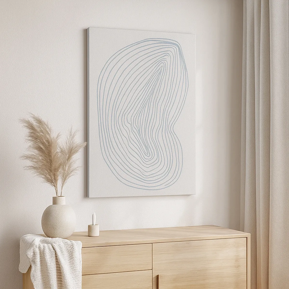 Cuadro sobre lienzo - Impresión de Imagen - Motivo de onda abstracto en azul delicado - 50x70cm - Sonrisa de una gota - Decoración de pared moderna para salón y dormitorio ARTTOR