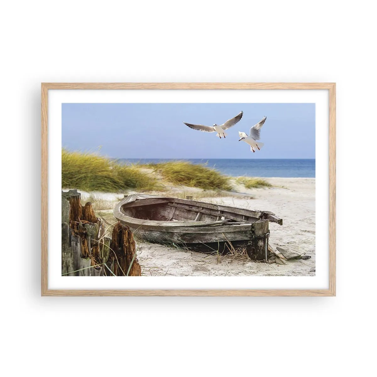 Póster en marco roble claro - Bañada por el viento - 70x50 cm