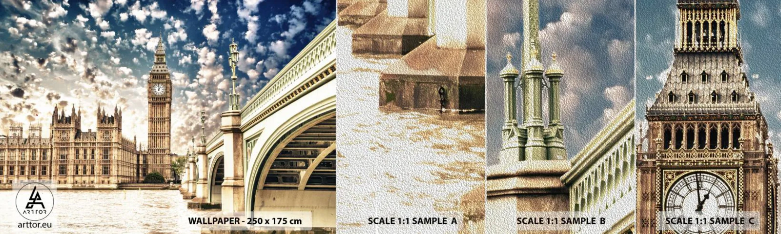 Muestra de fotomural Premium Sand - Nubes sobre el Támesis - Ciudad, Londres, Inglaterra - 100x30 cm