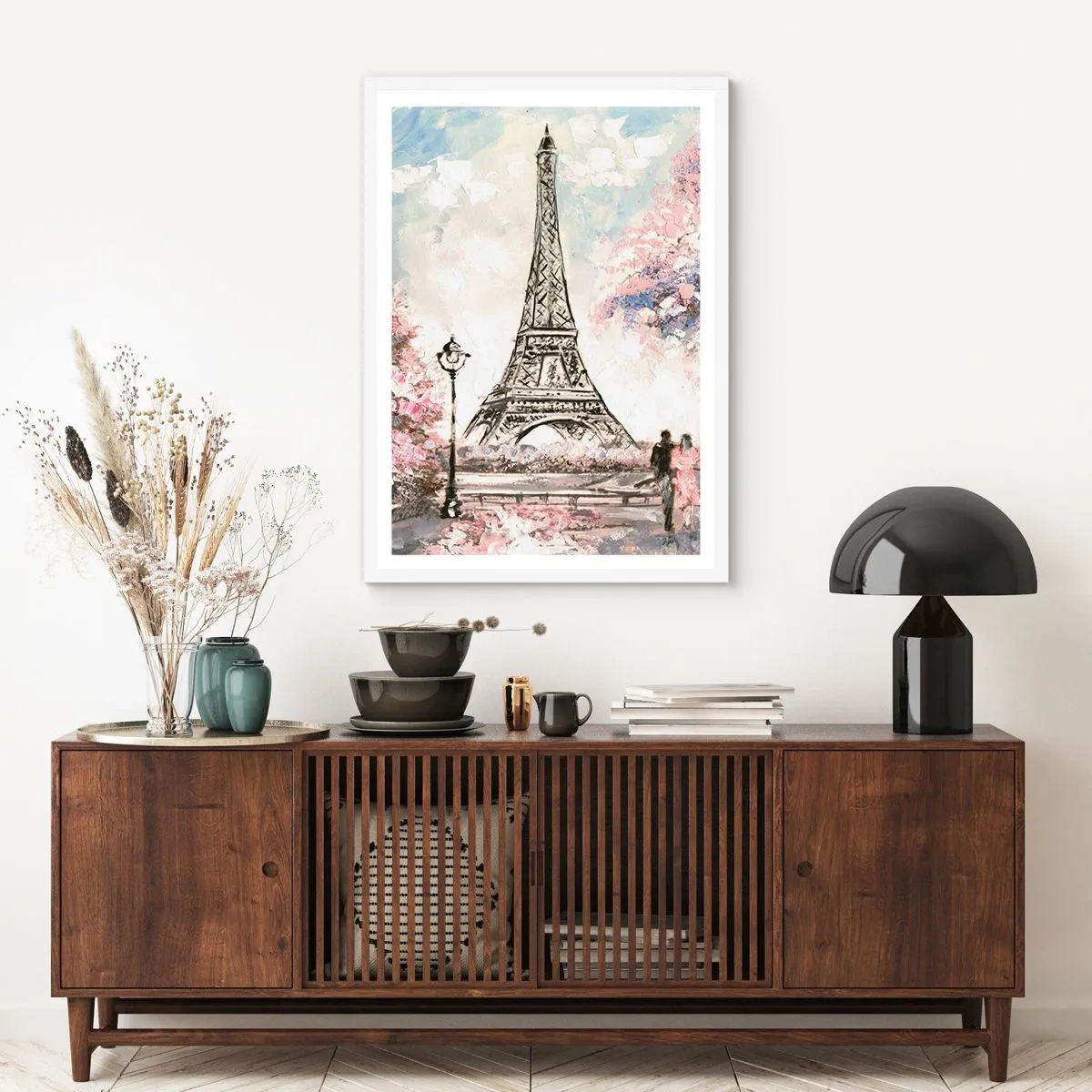 Póster en marco blanco - Un paseo por París en abril - 30x40 cm