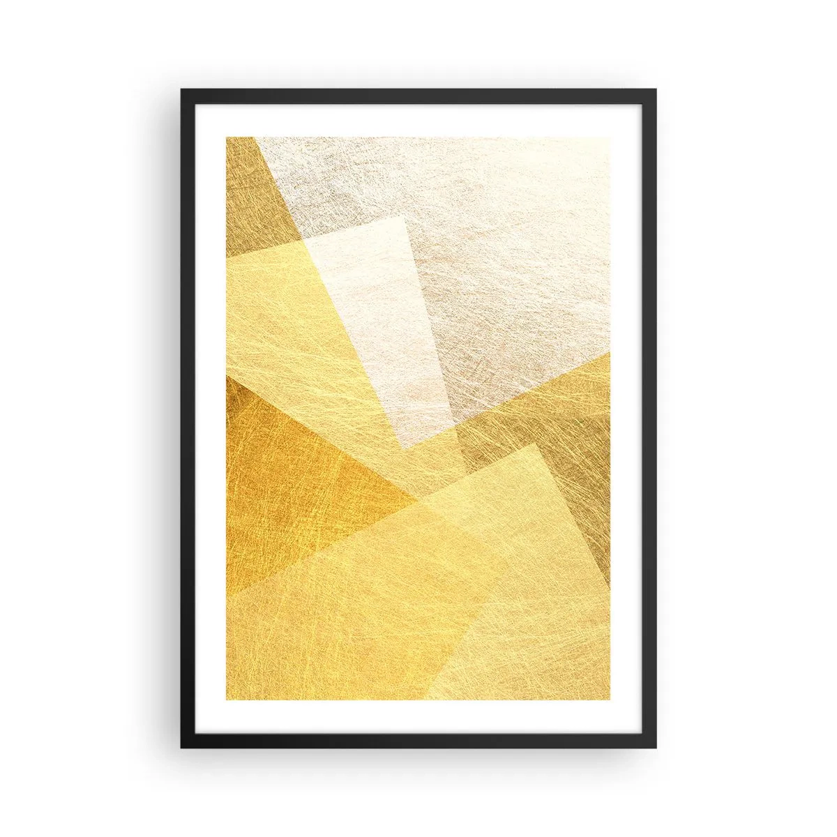 Póster en marco negro - Abstracción geométrica dorada con efecto metálico. - 50x70cm - Tiempo de geometría - Decoración de pared moderna para salón y dormitorio ARTTOR