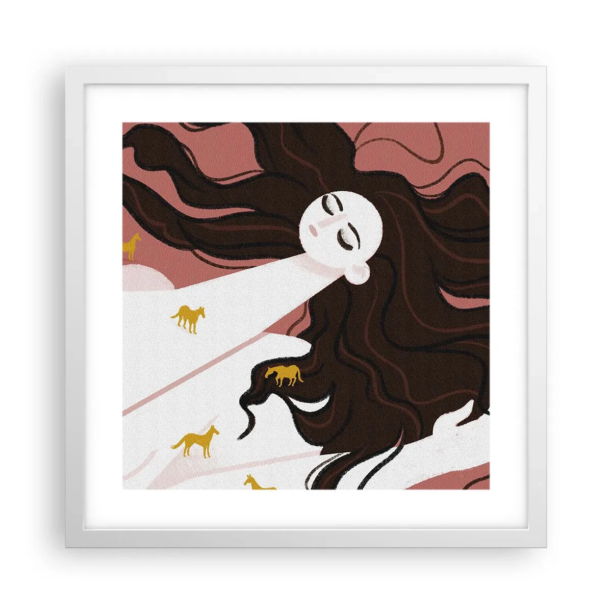 Póster en marco blanco - Sueño de caballos dorados - 40x40 cm