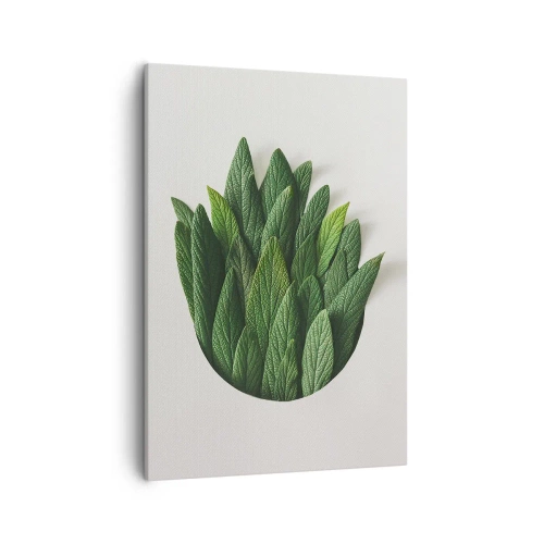 Cuadro sobre lienzo - Impresión de Imagen - Una composición de hojas verdes sobre un fondo claro. - 50x70cm - Curiosidad desenfrenada - Decoración de pared moderna para salón y dormitorio ARTTOR