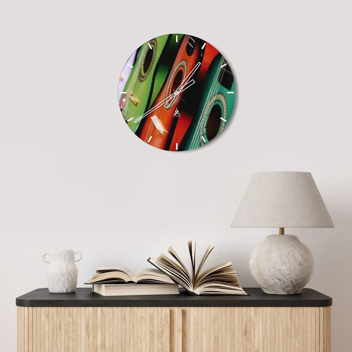 Reloj de pared - Reloj de vidrio - La guitarra tiene muchos colores - 40x40 cm