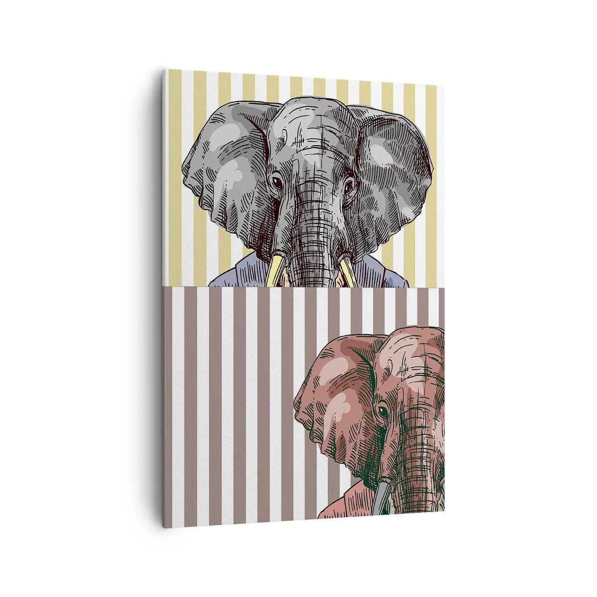 Cuadro sobre lienzo - Impresión de Imagen - Un elefante con traje sobre un fondo de rayas beige. - 70x100cm - Elegante por naturaleza - Decoración de pared moderna para salón y dormitorio ARTTOR