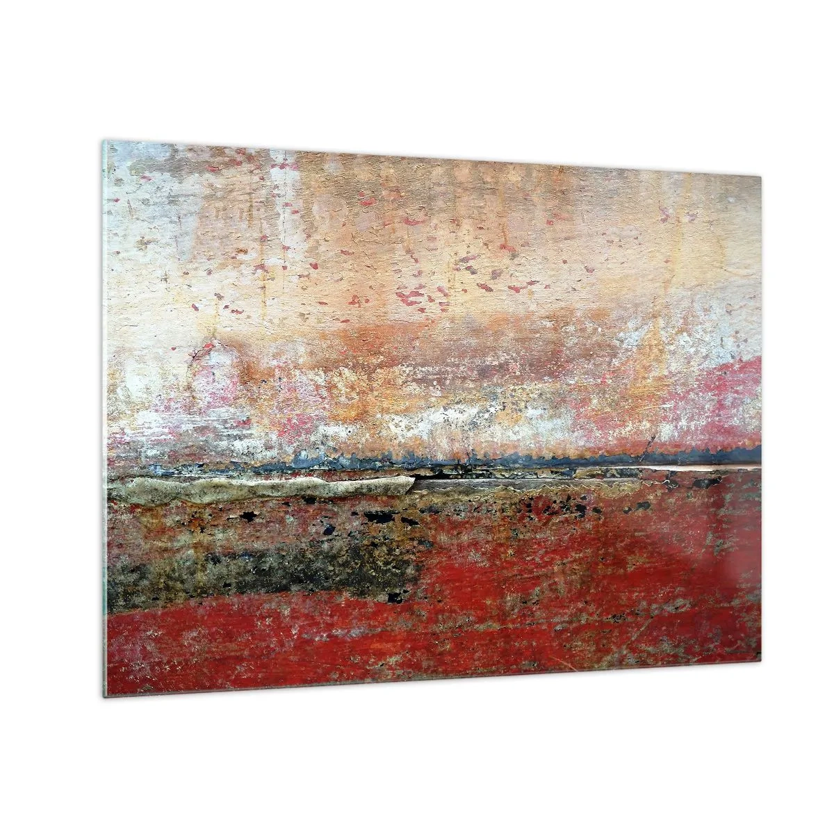 Cuadro sobre vidrio - Impresiones sobre Vidrio - Textura abstracta en tonos rojos y ocres. - 70x50cm - Tal vez sea el mar - Decoración de pared moderna para salón y dormitorio ARTTOR