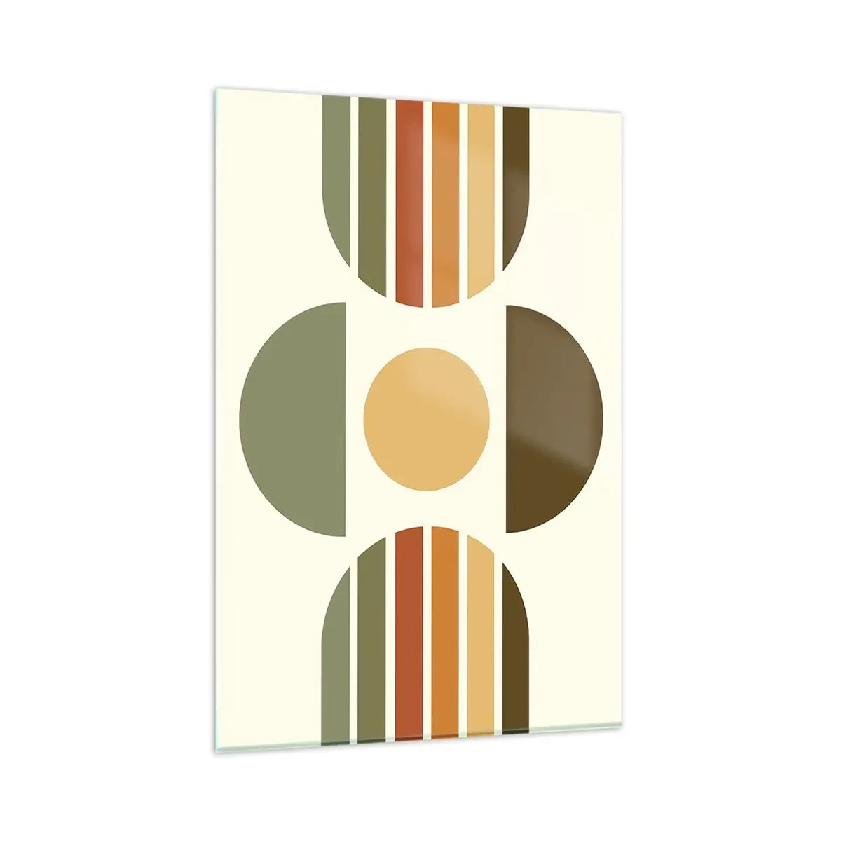 Cuadro sobre vidrio - Impresiones sobre Vidrio - Composición geométrica con semicírculos y rayas en tonos tierra. - 80x120cm - Los tonos de la tierra - Decoración de pared moderna para salón y dormitorio ARTTOR
