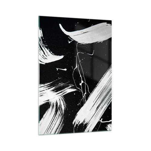 Cuadro sobre vidrio - Impresiones sobre Vidrio - Trazos blancos abstractos sobre un fondo negro - 70x100cm - Rompiendo la oscuridad - Decoración de pared moderna para salón y dormitorio ARTTOR