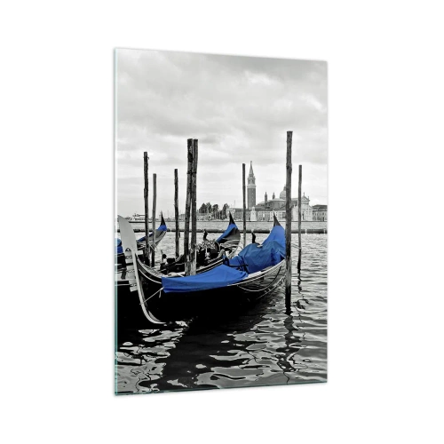 Cuadro sobre vidrio - Impresiones sobre Vidrio - Góndolas en Venecia con cubiertas azules - 70x100cm - Venecia en el pensamiento - Decoración de pared moderna para salón y dormitorio ARTTOR