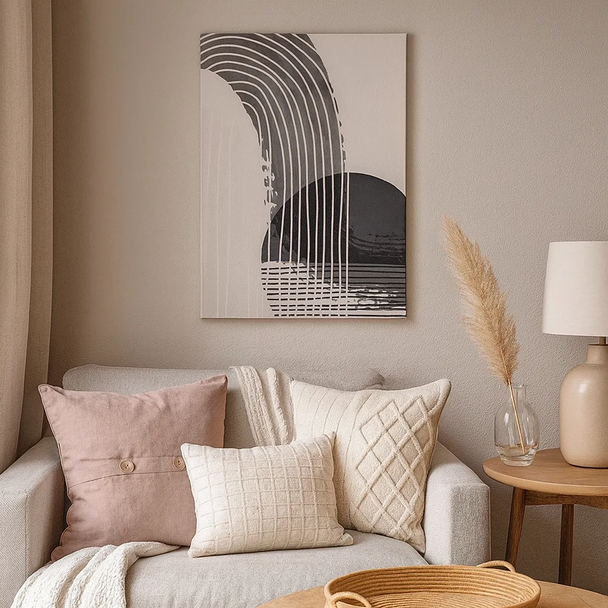 Cuadro sobre lienzo - Impresión de Imagen - Patrón abstracto con líneas y formas geométricas. - 50x70cm - Ida y vuelta - Decoración de pared moderna para salón y dormitorio ARTTOR