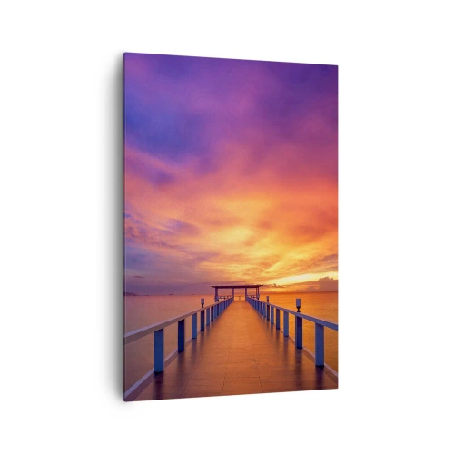 Cuadro sobre lienzo - Impresión de Imagen - Un embarcadero que conduce al mar durante la puesta de sol. - 70x100cm - Sin fin - Decoración de pared moderna para salón y dormitorio ARTTOR