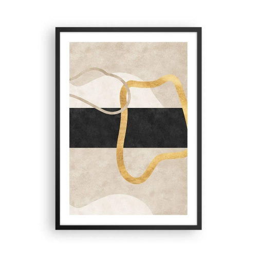 Póster en marco negro - Composición abstracta con fondo negro, dorado y neutro. - 50x70cm - Formas en bucle - Decoración de pared moderna para salón y dormitorio ARTTOR