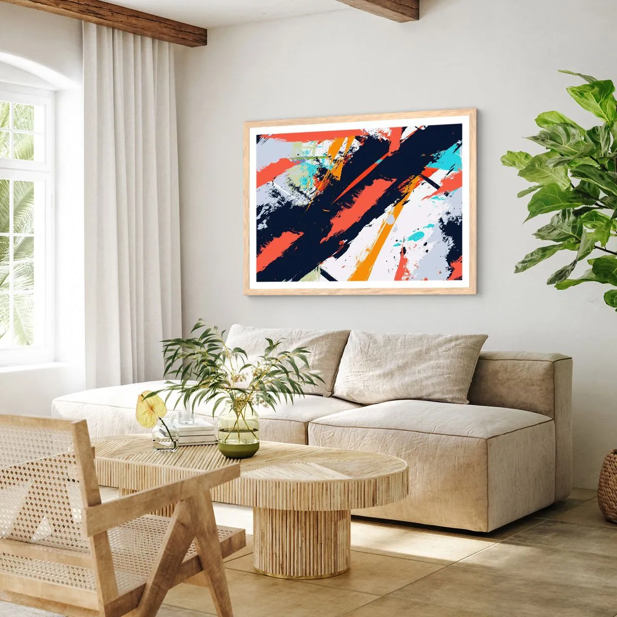 Póster en marco roble claro - Composición dinámica - 70x50 cm