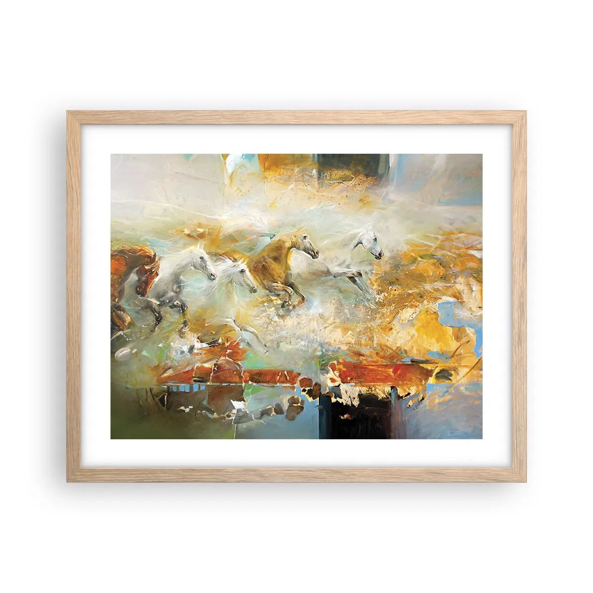 Póster en marco roble claro - Galopando a través de la luz - 50x40 cm