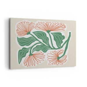 Cuadro sobre lienzo - Impresión de Imagen - Un dibujo de flores en estilo minimalista con hojas verdes. - 100x70cm - Folclórico y moderno - Decoración de pared moderna para salón y dormitorio ARTTOR