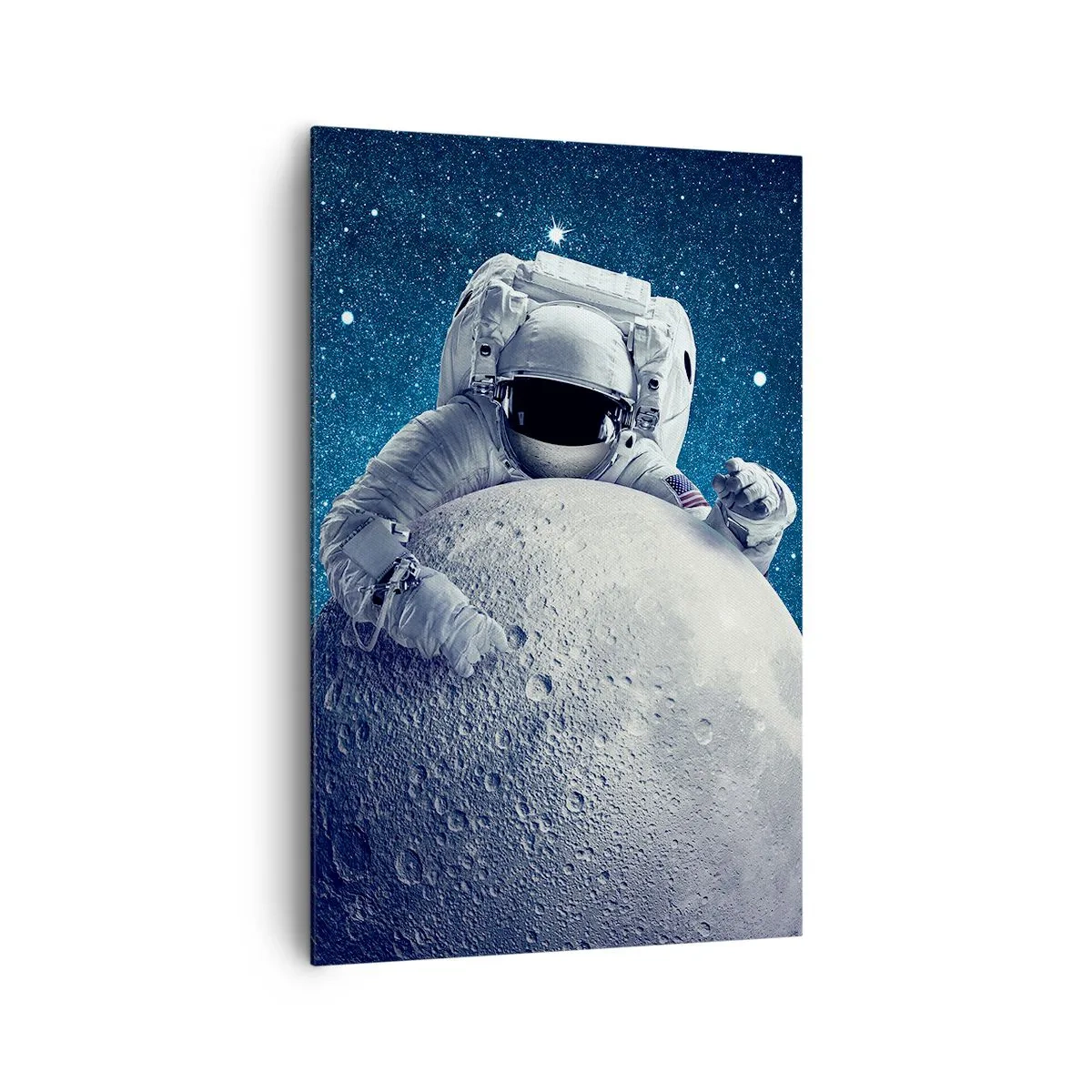 Cuadro sobre lienzo - Impresión de Imagen - Astronauta sosteniendo la luna contra un cielo estrellado - 80x120cm - Bromista espacial - Decoración de pared moderna para salón y dormitorio ARTTOR