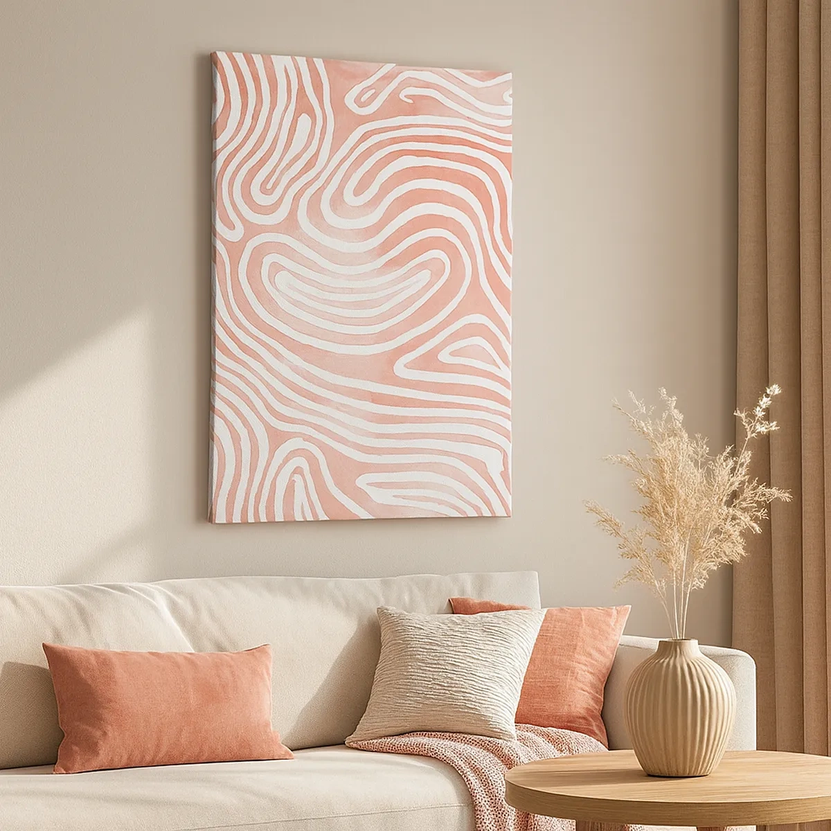 Cuadro sobre lienzo - Impresión de Imagen - Patrón abstracto en tonos rosa y blanco. - 50x70cm - En un laberinto de coral - Decoración de pared moderna para salón y dormitorio ARTTOR