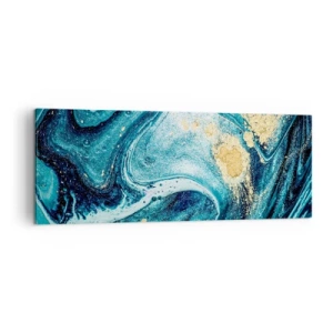 Cuadro sobre lienzo - Impresión de Imagen - Una composición abstracta de ondas y acentos dorados. - 140x50cm - Vórtice azul - Decoración de pared moderna para salón y dormitorio ARTTOR