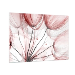 Cuadro sobre vidrio - Impresiones sobre Vidrio - Dientes de león sutiles en tonos rosa y negro. - 70x50cm - Antes de partir - Decoración de pared moderna para salón y dormitorio ARTTOR