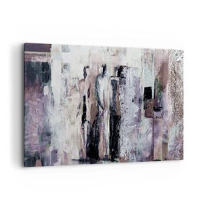 Cuadro sobre lienzo - Impresión de Imagen - Una composición abstracta con tres figuras en colores pastel. - 100x70cm - El trío misterioso - Decoración de pared moderna para salón y dormitorio ARTTOR