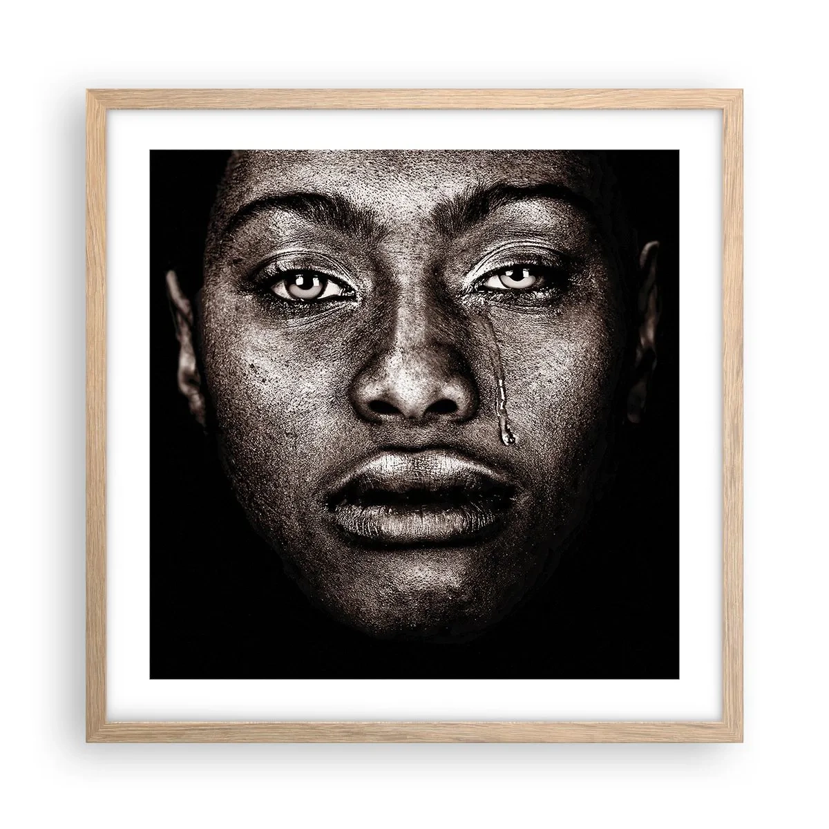 Póster en marco roble claro - Una lágrima - 50x50 cm