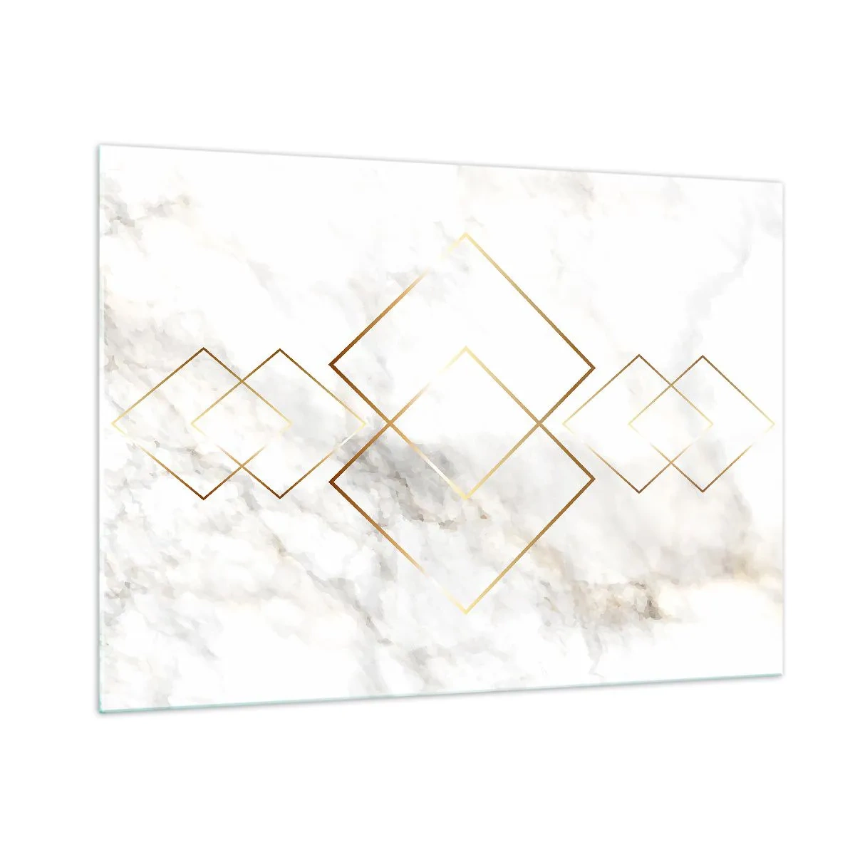 Cuadro sobre vidrio - Impresiones sobre Vidrio - Rombos geométricos dorados sobre un fondo de mármol blanco - 100x70cm - Una vista al infinito - Decoración de pared moderna para salón y dormitorio ARTTOR