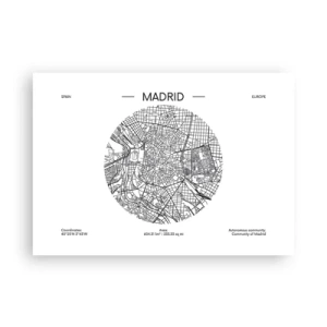 Póster - Mapa de Madrid en estilo minimalista en blanco y negro - 100x70cm - Anatomía de Madrid - Decoración de pared moderna para salón y dormitorio ARTTOR