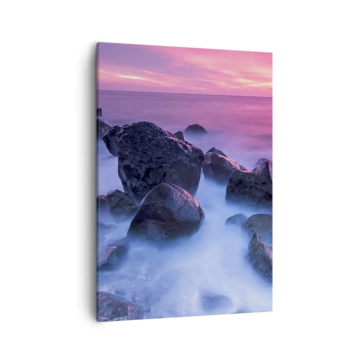 Cuadro sobre lienzo - Impresión de Imagen - Costa rocosa al atardecer - 50x70cm - Nacimiento en la luz y la niebla - Decoración de pared moderna para salón y dormitorio ARTTOR