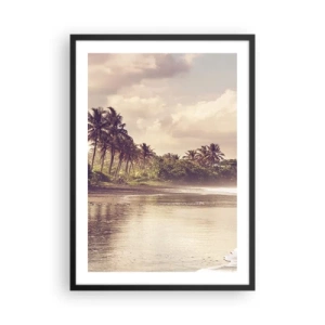 Póster en marco negro - Playa tropical al atardecer con palmeras - 50x70cm - La caricia de las olas - Decoración de pared moderna para salón y dormitorio ARTTOR
