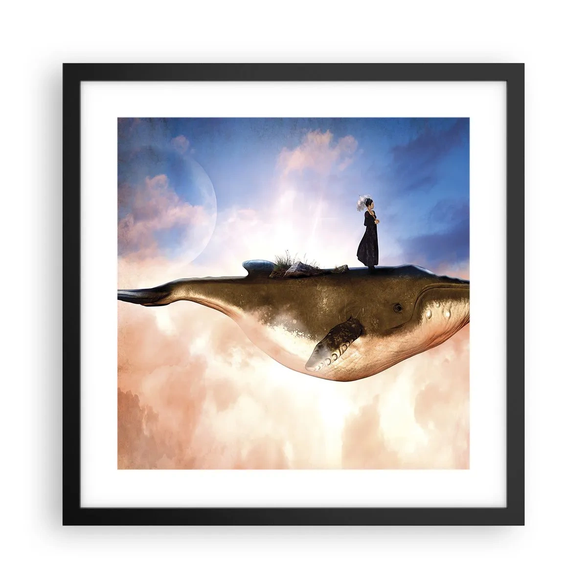 Póster en marco negro - Un viaje surrealista - 40x40 cm