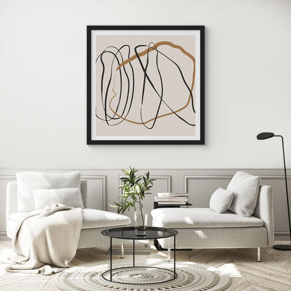 Póster en marco negro - Composición: danza lineal - 40x40 cm