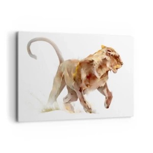 Cuadro sobre lienzo - Impresión de Imagen - Una leona corriendo en una interpretación artística - 120x80cm - Gracia salvaje - Decoración de pared moderna para salón y dormitorio ARTTOR
