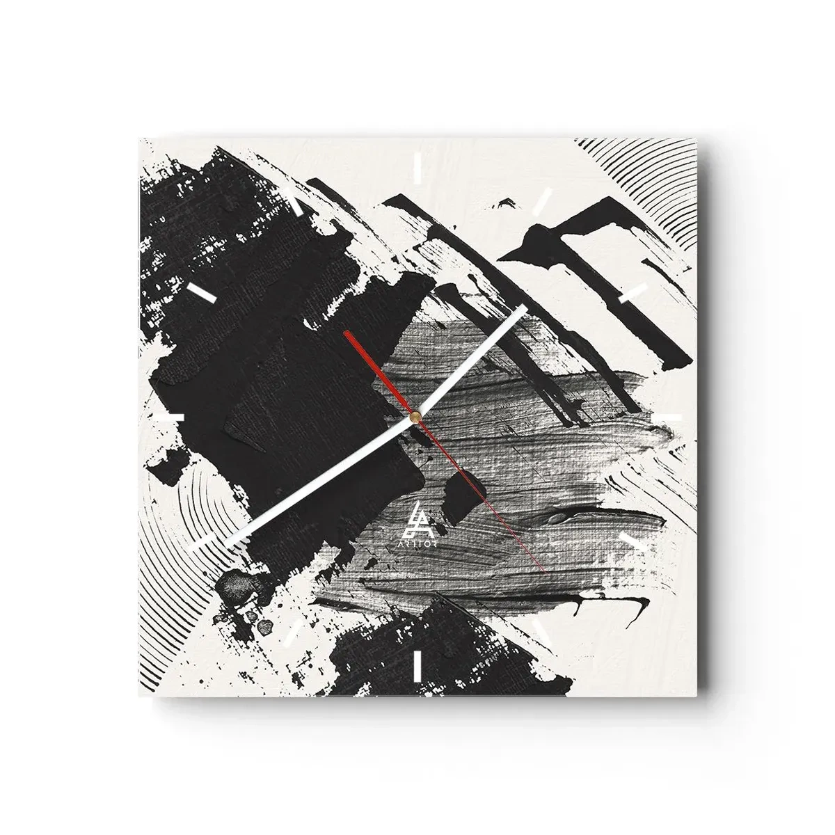 Reloj de pared - Reloj de vidrio - Abstracción: la expresión del negro - 40x40 cm