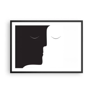 Póster en marco negro - Una silueta minimalista de dos caras en colores contrastantes. - 70x50cm - Unidad de los opuestos - Decoración de pared moderna para salón y dormitorio ARTTOR