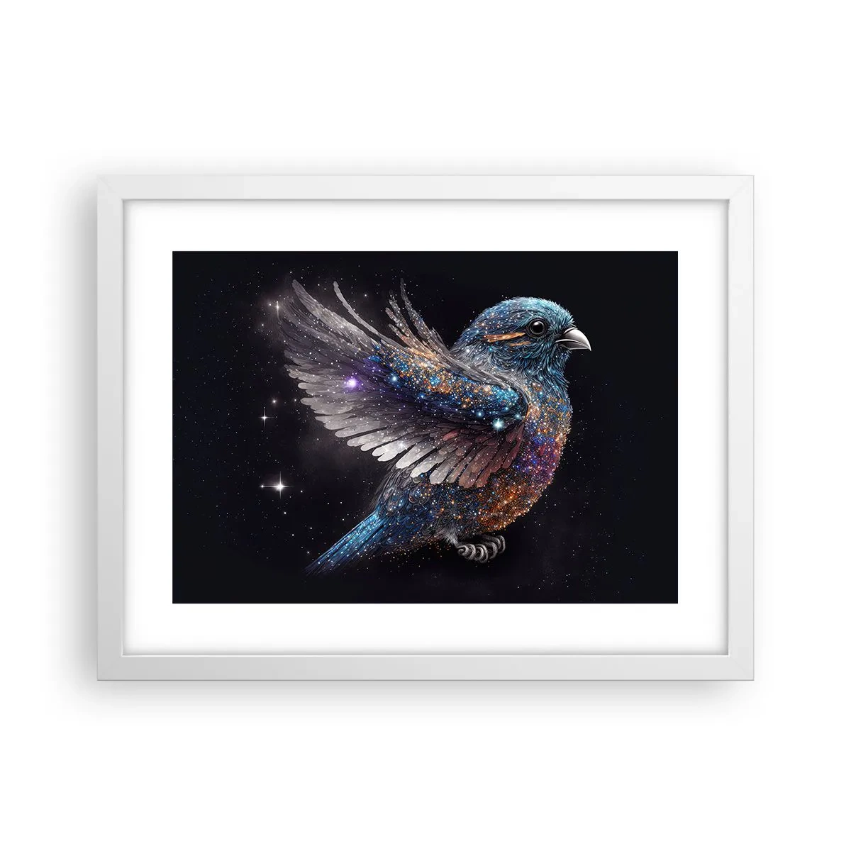 Póster en marco blanco - Gorrión de diamante - 40x30 cm