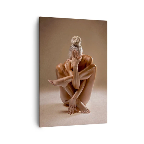 Cuadro sobre lienzo - Impresión de Imagen - Silueta artística de una mujer sobre un fondo beige. - 70x100cm - Unidad de cuerpo y espíritu - Decoración de pared moderna para salón y dormitorio ARTTOR