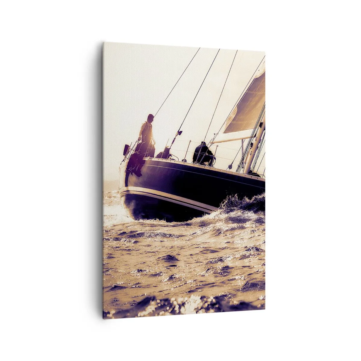 Cuadro sobre lienzo - Impresión de Imagen - Un yate en un mar tempestuoso a la luz del sol poniente. - 80x120cm - Navega, marinero - Decoración de pared moderna para salón y dormitorio ARTTOR