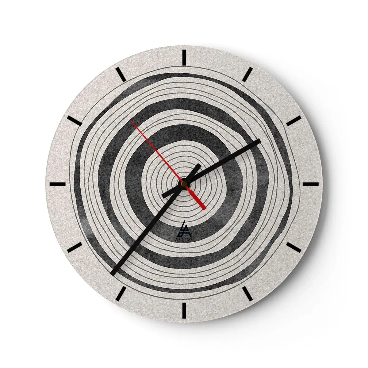 Reloj de pared - Reloj de vidrio - Anillos concéntricos en tonos grises sobre fondo claro. - 30x30cm - Lo importante es lo que hay entre medias - Decoración de pared moderna para salón, cocina y dormitorio ARTTOR