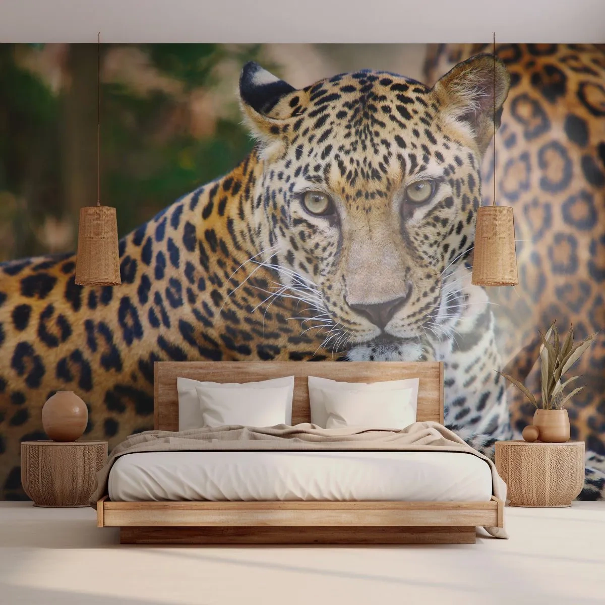 Fotomural Premium Sand - Salvaje y tranquilo - animales, leopardo, África - 350x256 cm