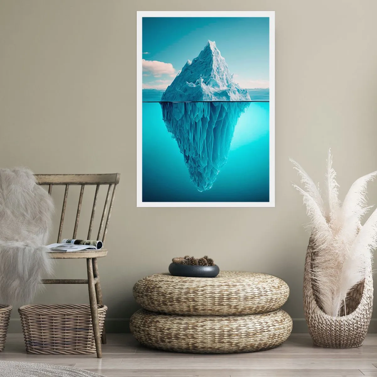 Póster - Un iceberg con su parte submarina visible - 50x70cm - El trono de hielo - Decoración de pared moderna para salón y dormitorio ARTTOR
