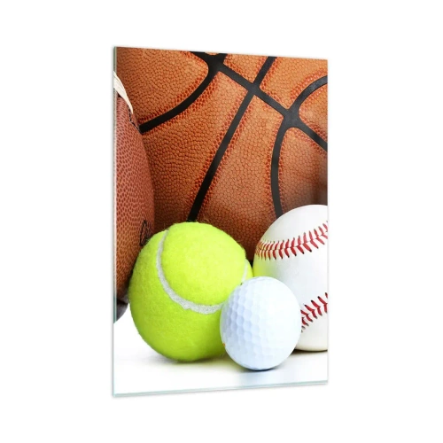 Cuadro sobre vidrio - Impresiones sobre Vidrio - Balones de diversas disciplinas deportivas - 80x120cm - Unidos por el deporte - Decoración de pared moderna para salón y dormitorio ARTTOR